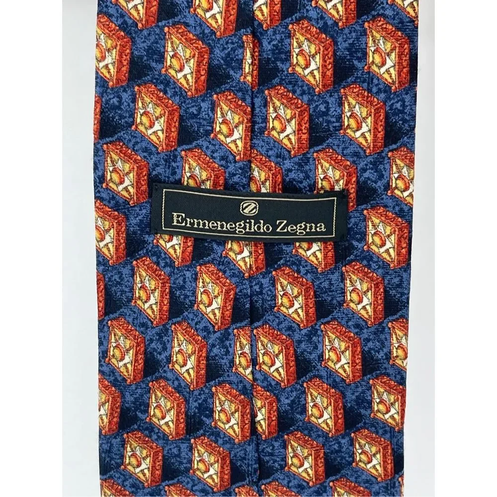 Vintage Ermenegildo Zegna‎ Silk Tie Blue Geometric